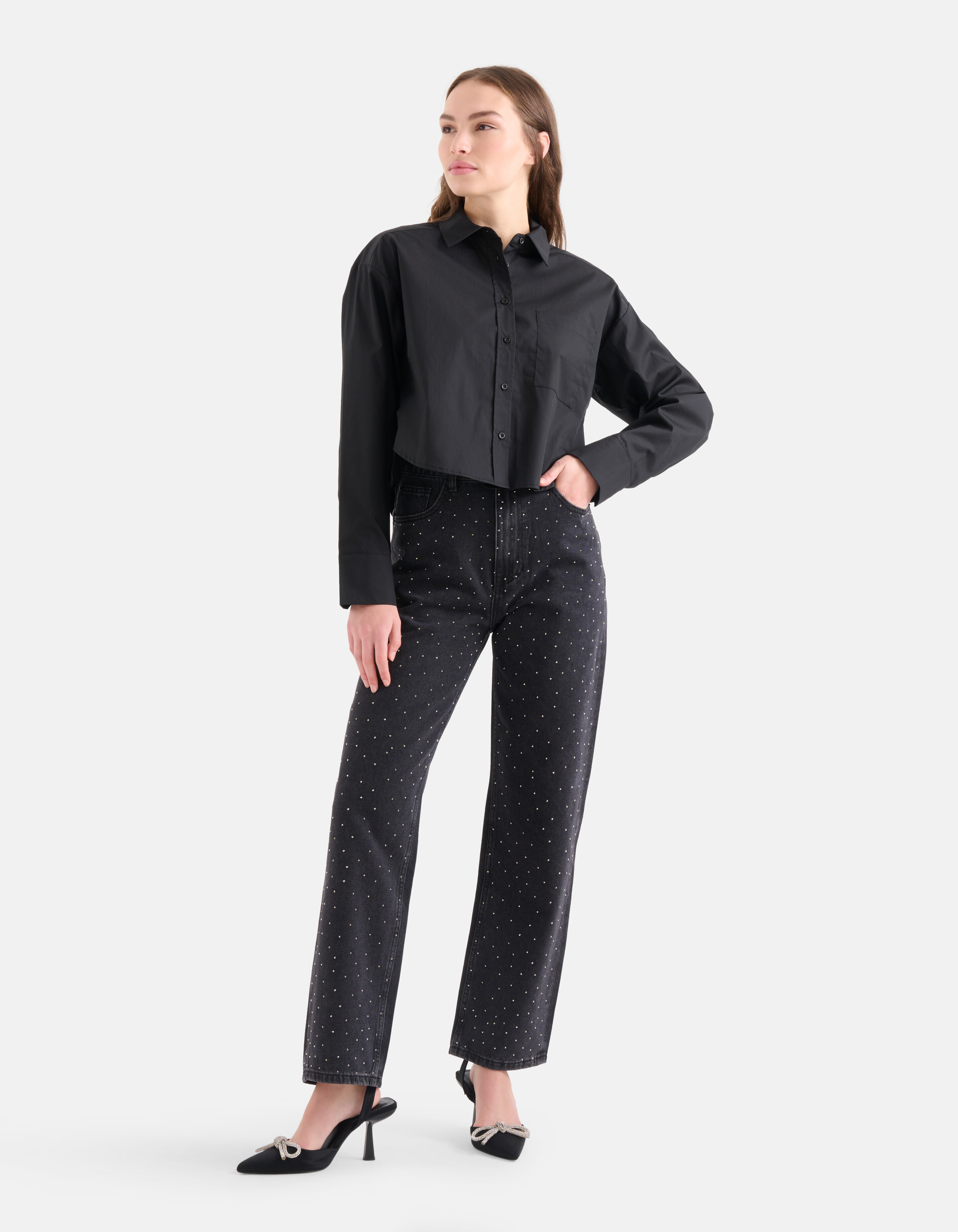 Cropped Blouse Zwart SHOEBY WOMEN