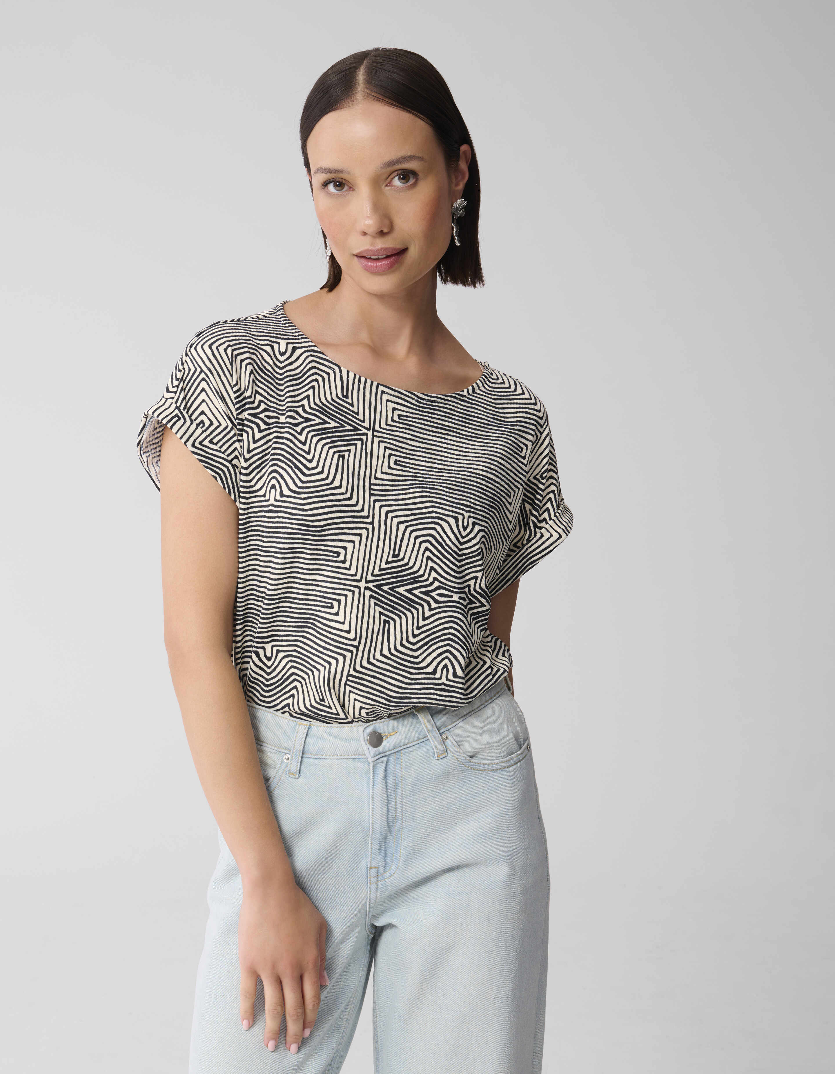 Printed Jersey Rib Top Zwart/Wit SHOEBY WOMEN