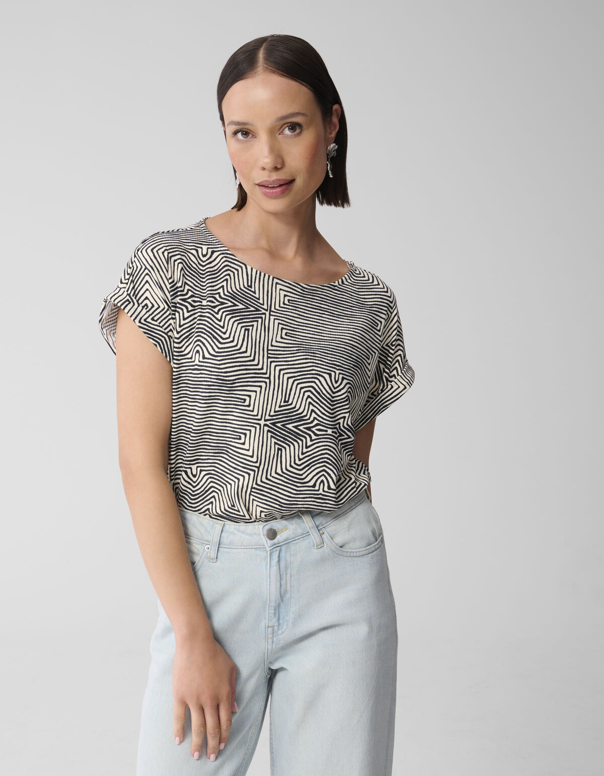 Printed Jersey Rib Top Zwart/Wit SHOEBY WOMEN