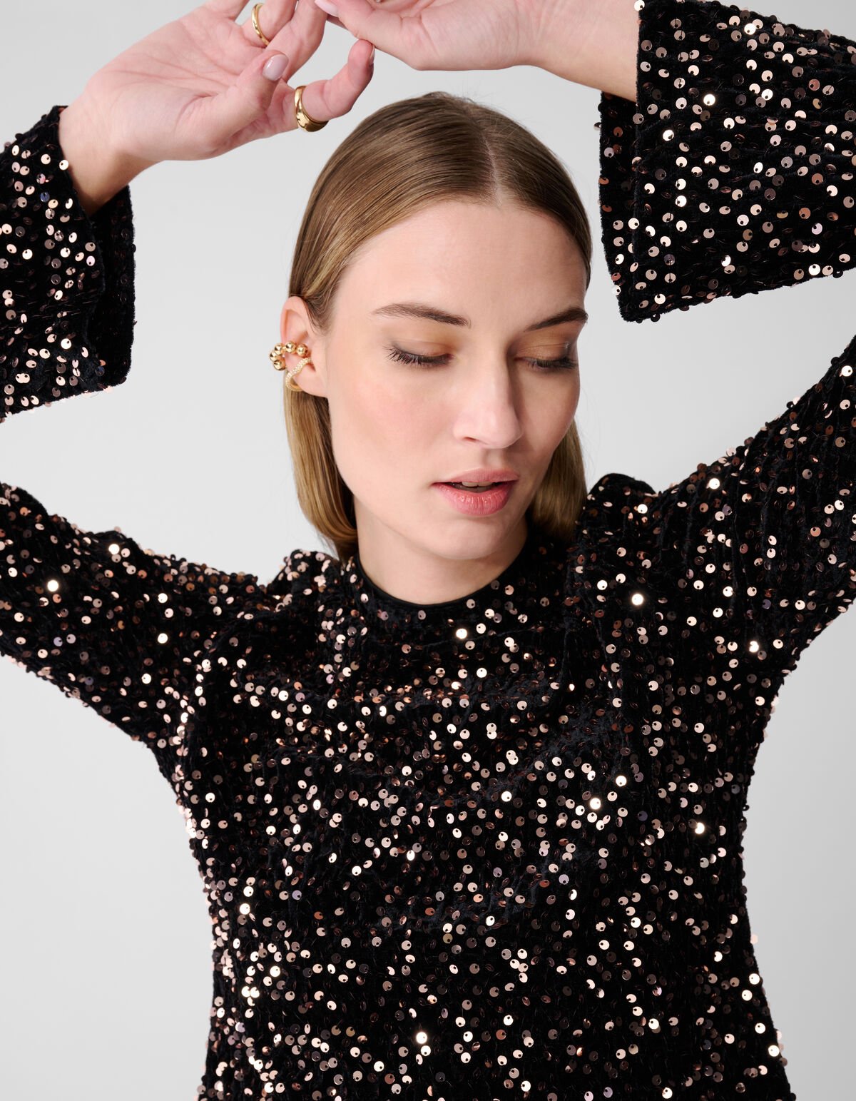 Sequin Flare Longsleeve Top Zwart SHOEBY WOMEN