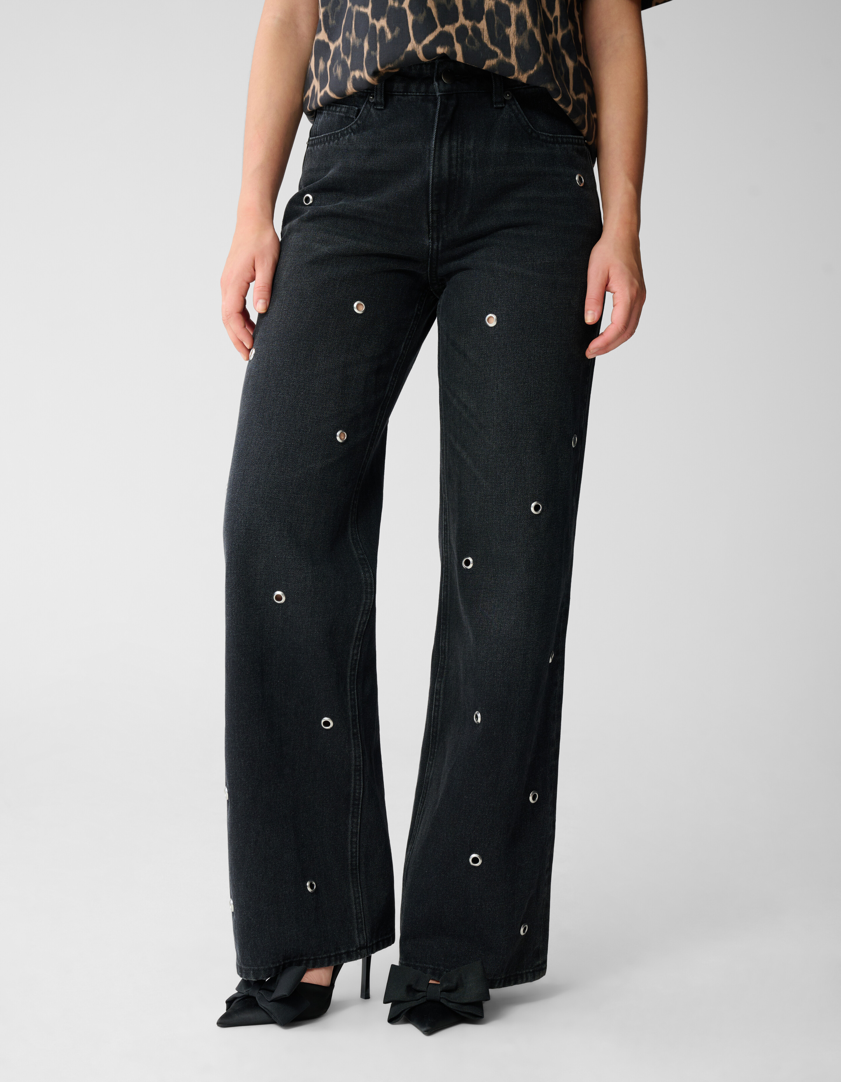 Eyelet Straight Fit Jeans Donkergrijs SHOEBY WOMEN