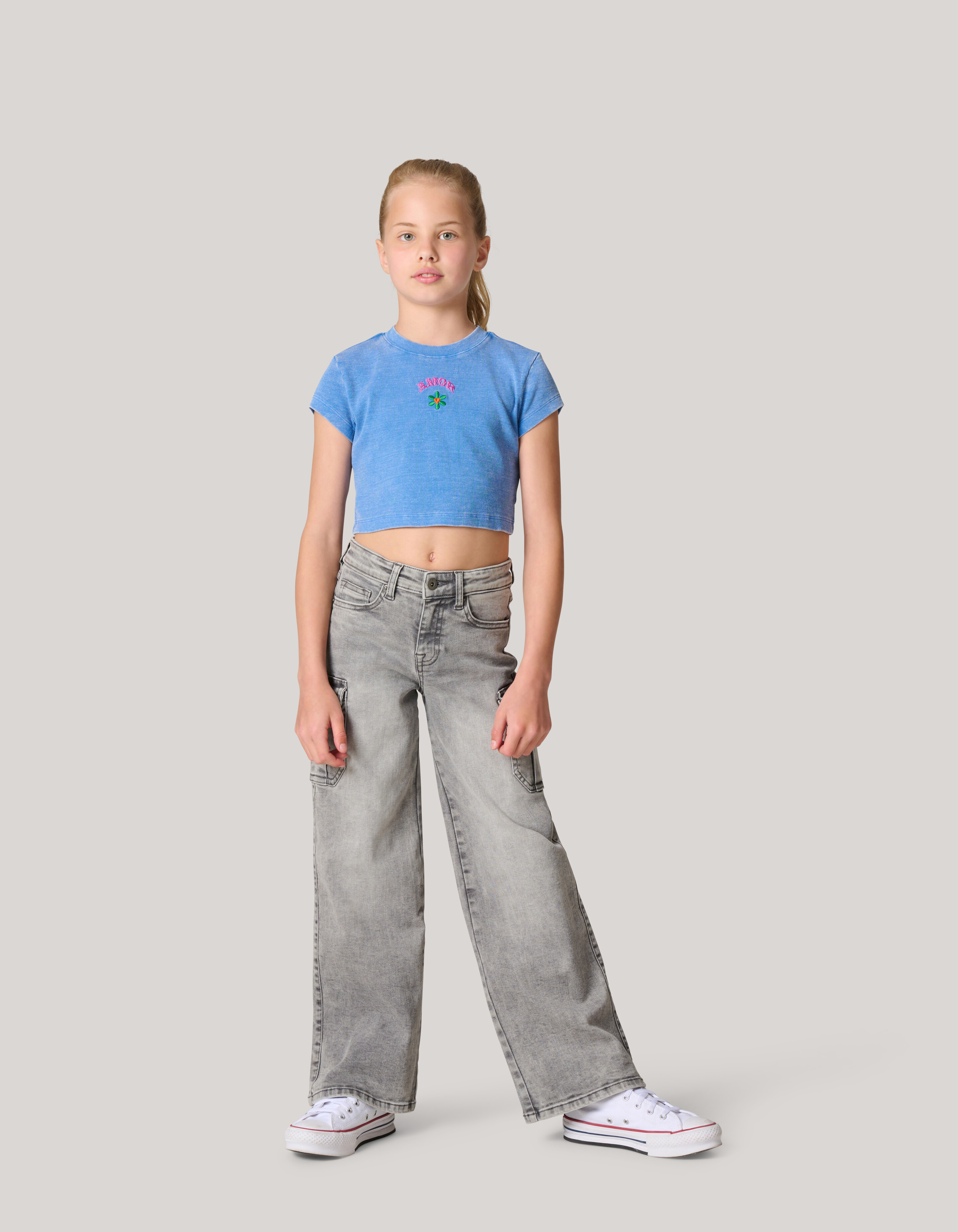Embroidery Crop Top Blauw SHOEBY GIRLS