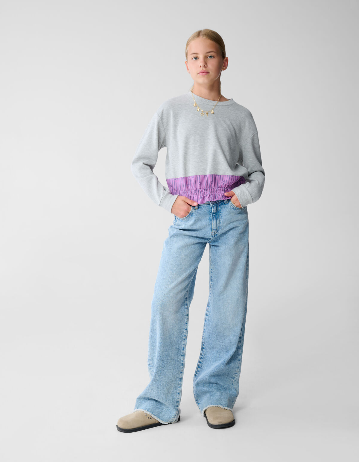 Ruffle Pinstripe Sweater Grijs SHOEBY GIRLS
