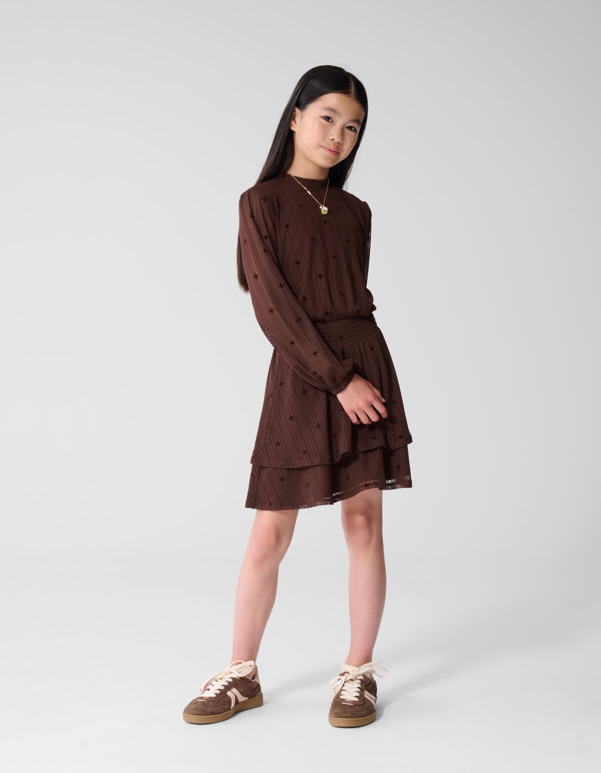 Mesh Sparkle Jurk Bruin SHOEBY GIRLS