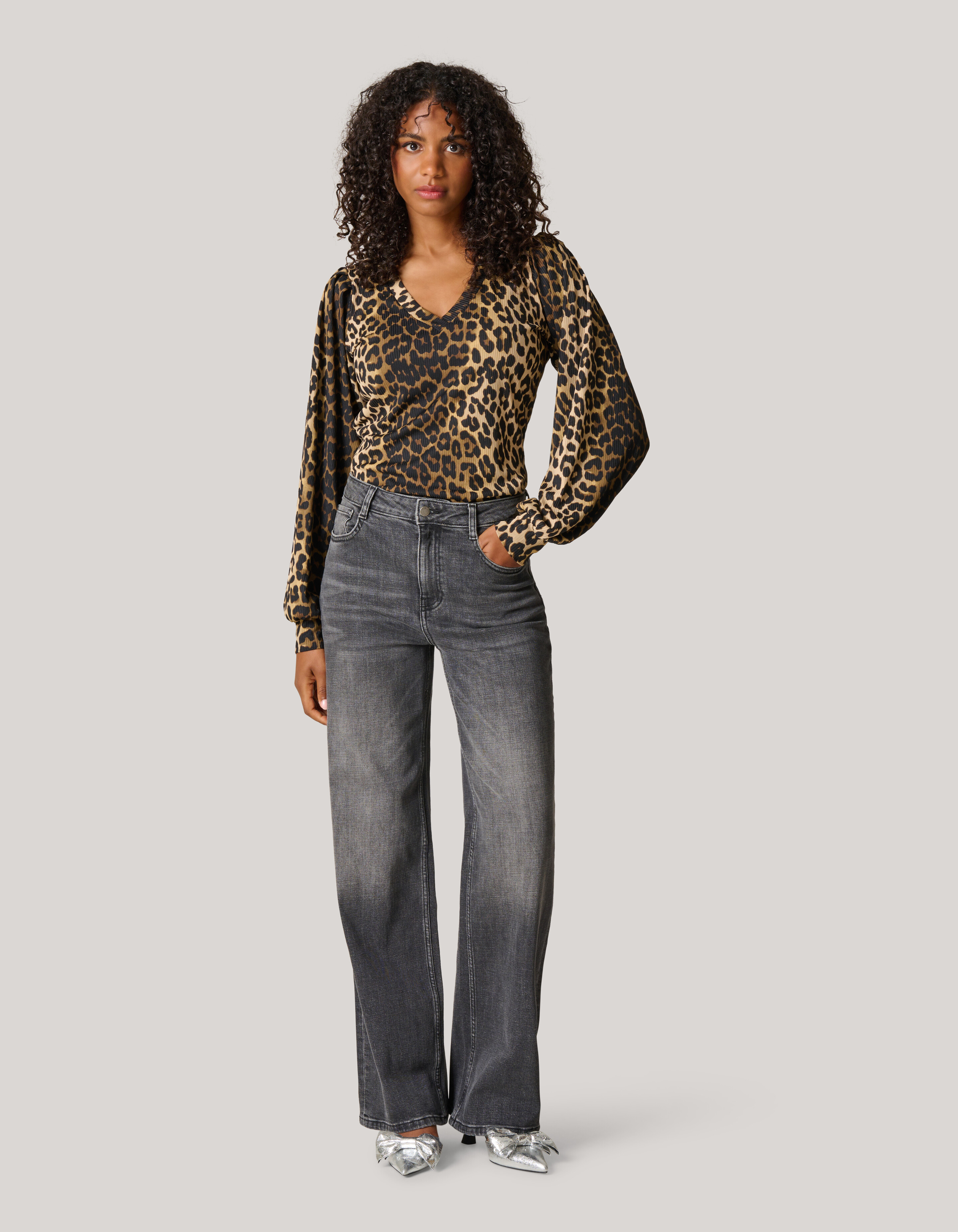 Rib Jersey Leopard Top Bruin SHOEBY WOMEN