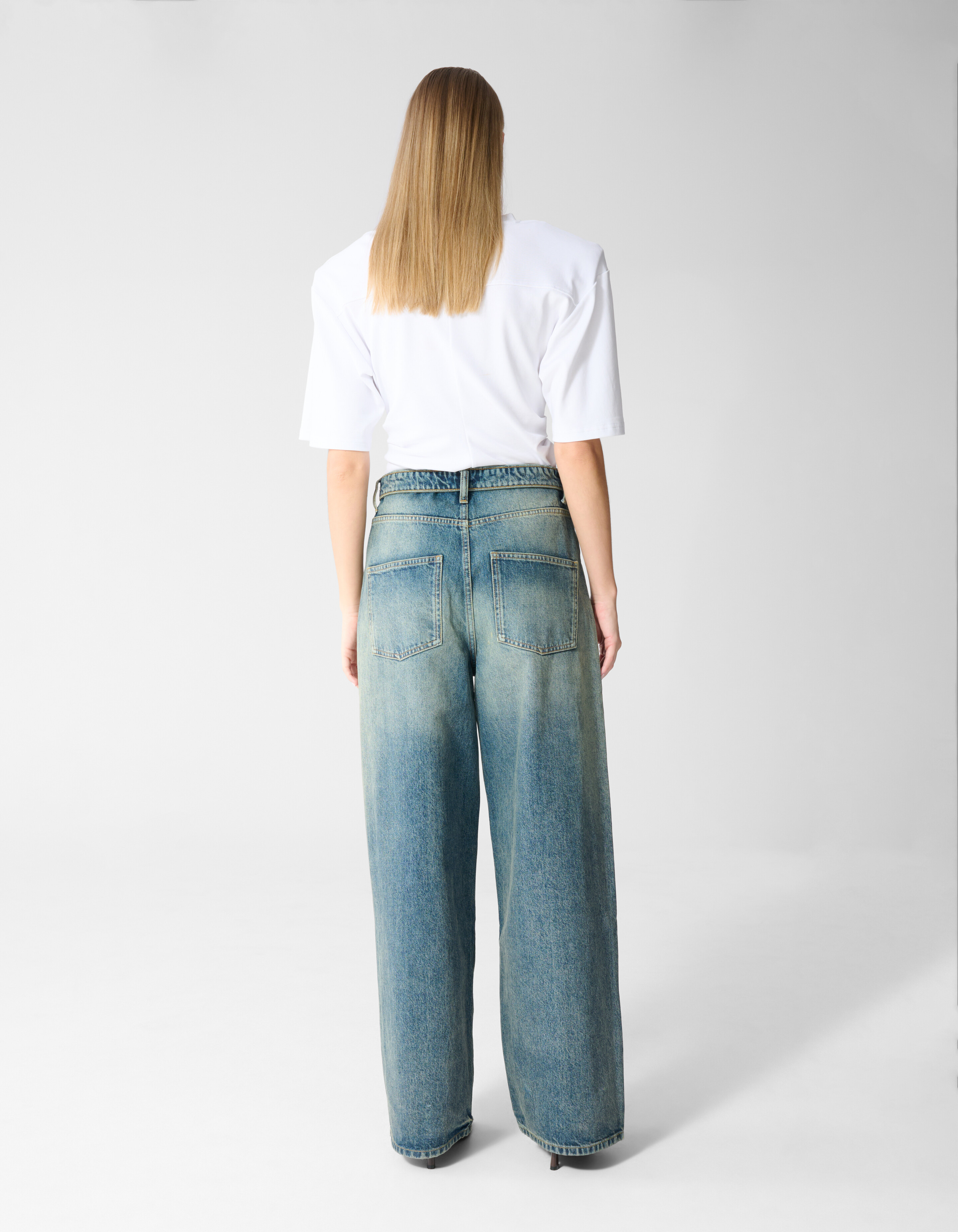 Folded Waistband Baggy Fit Jeans Donkerblauw SHOEBY WOMEN