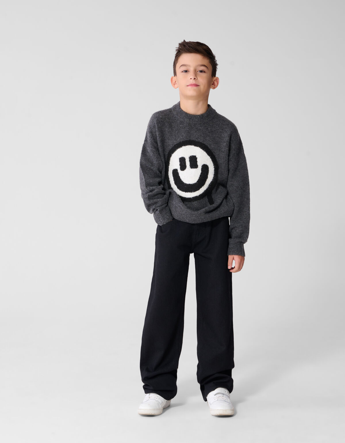 Smiley Gebreide Trui Donkergrijs SHOEBY BOYS