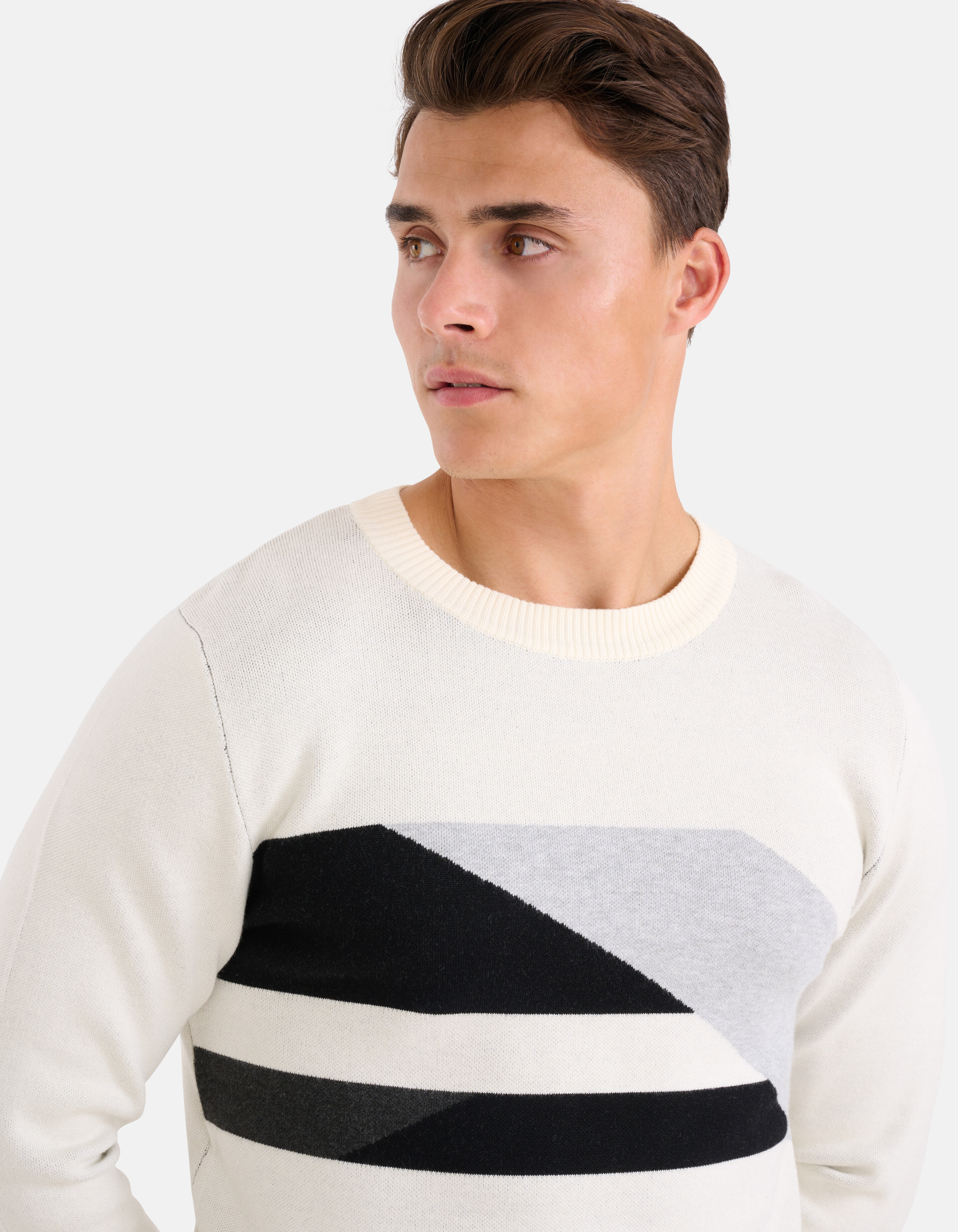 Grafische Jacquard Trui Gebroken Wit SHOEBY MEN