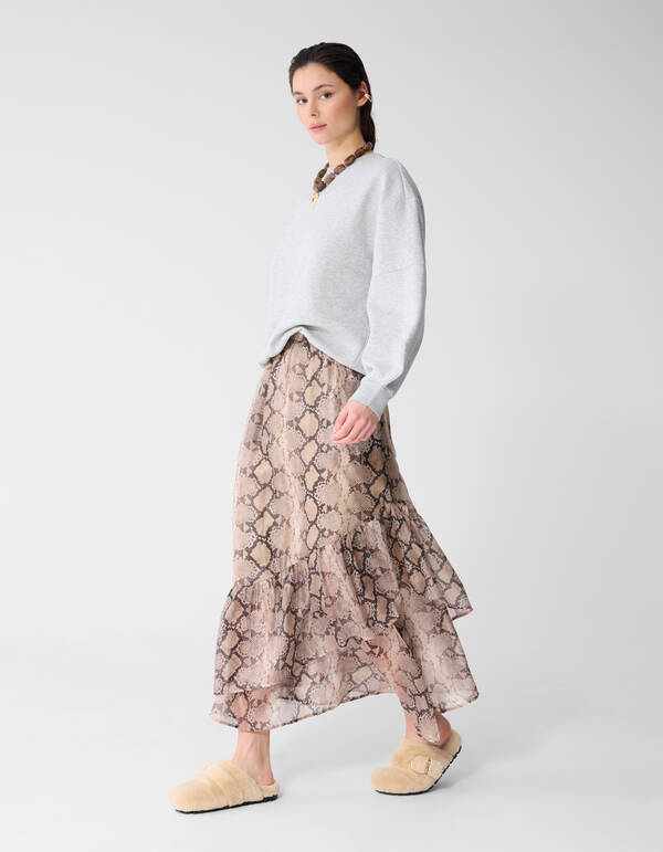Snake Ruffle Maxi Rok Lichtbruin SHOEBY WOMEN