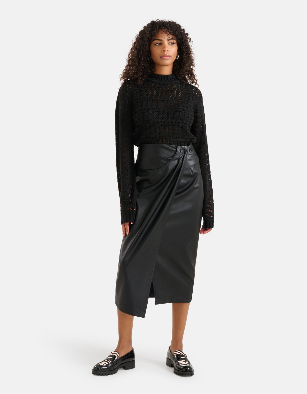 Vegan Leren Midi Rok Zwart SHOEBY WOMEN