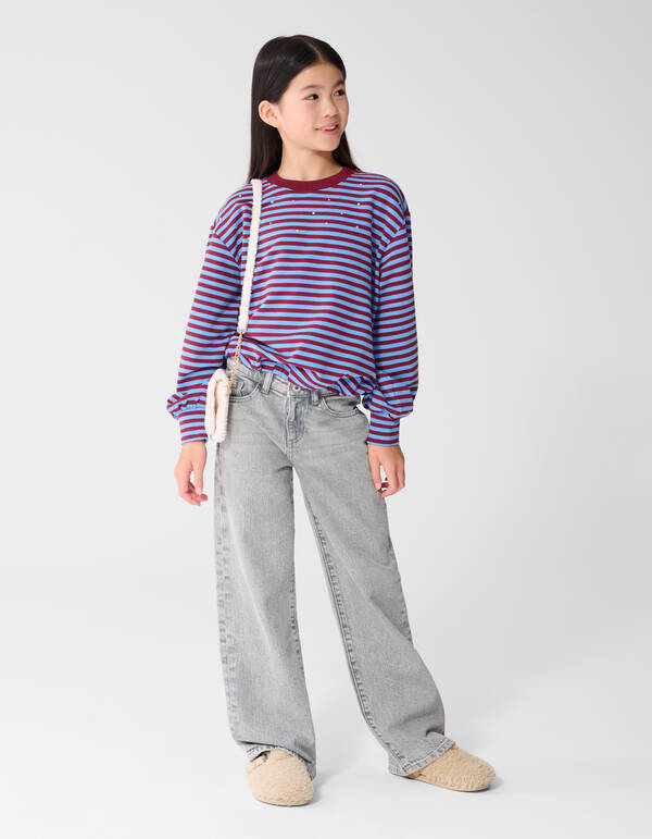 Stiped Balloon Fit Sweater Donkerrood/Blauw SHOEBY GIRLS
