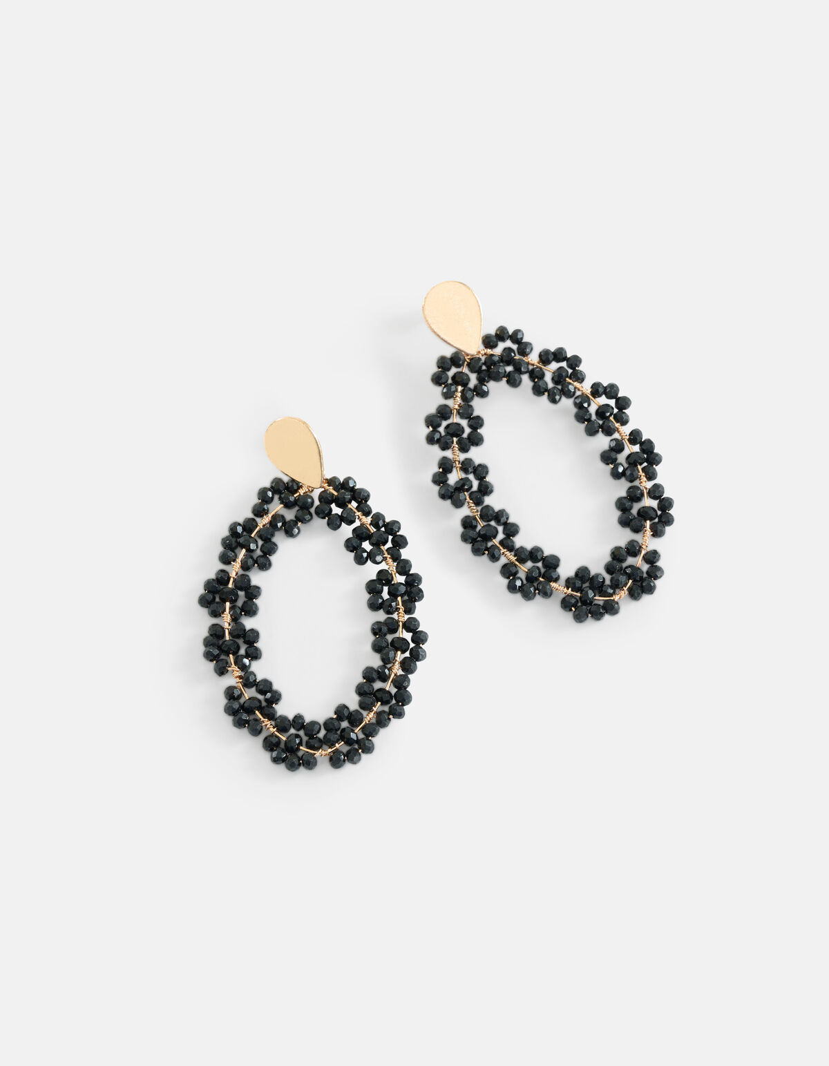 Ovale Beaded Oorbellen Zwart SHOEBY ACCESSOIRES