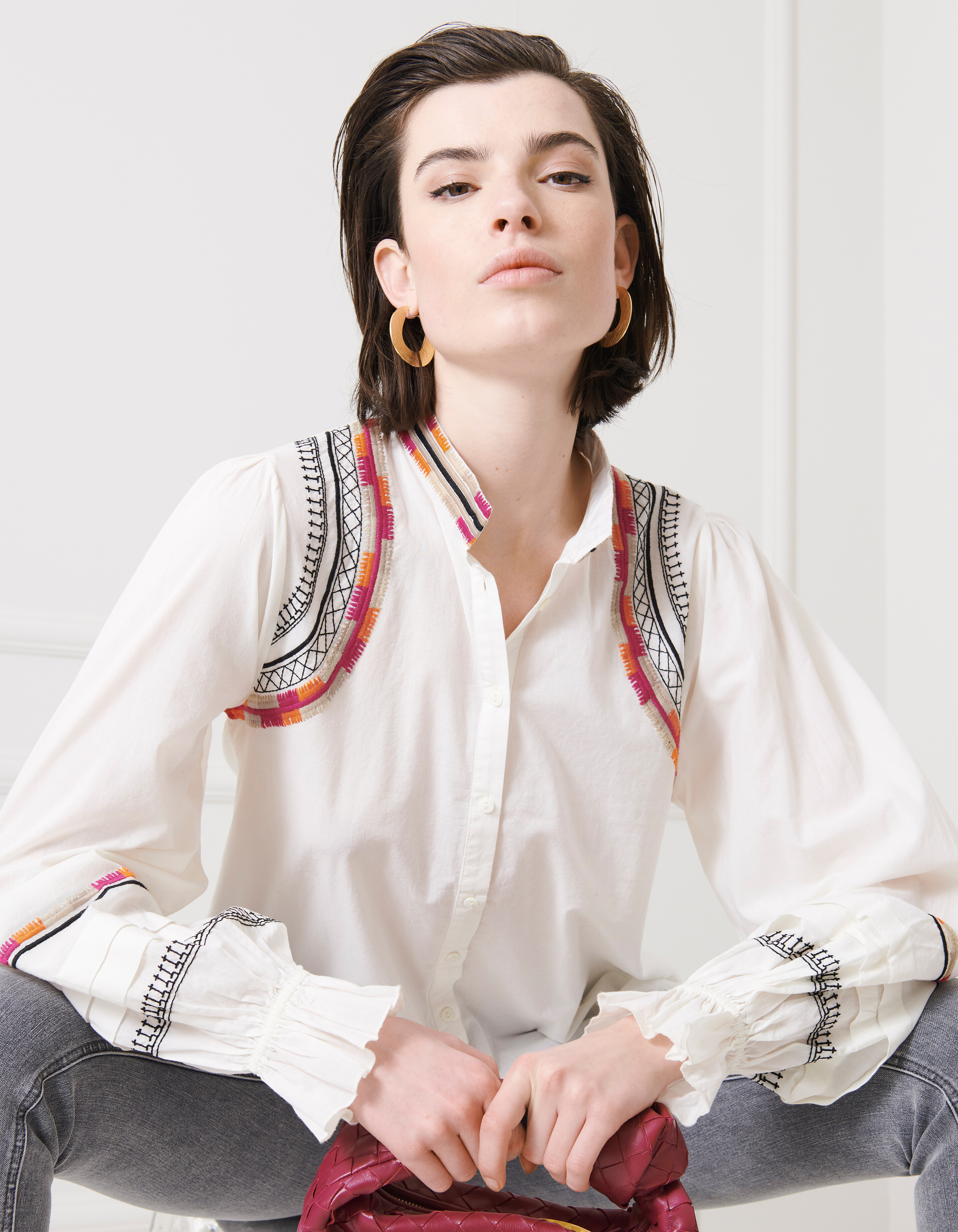 Detail Embroidery Blouse Gebroken Wit SHOEBY WOMEN