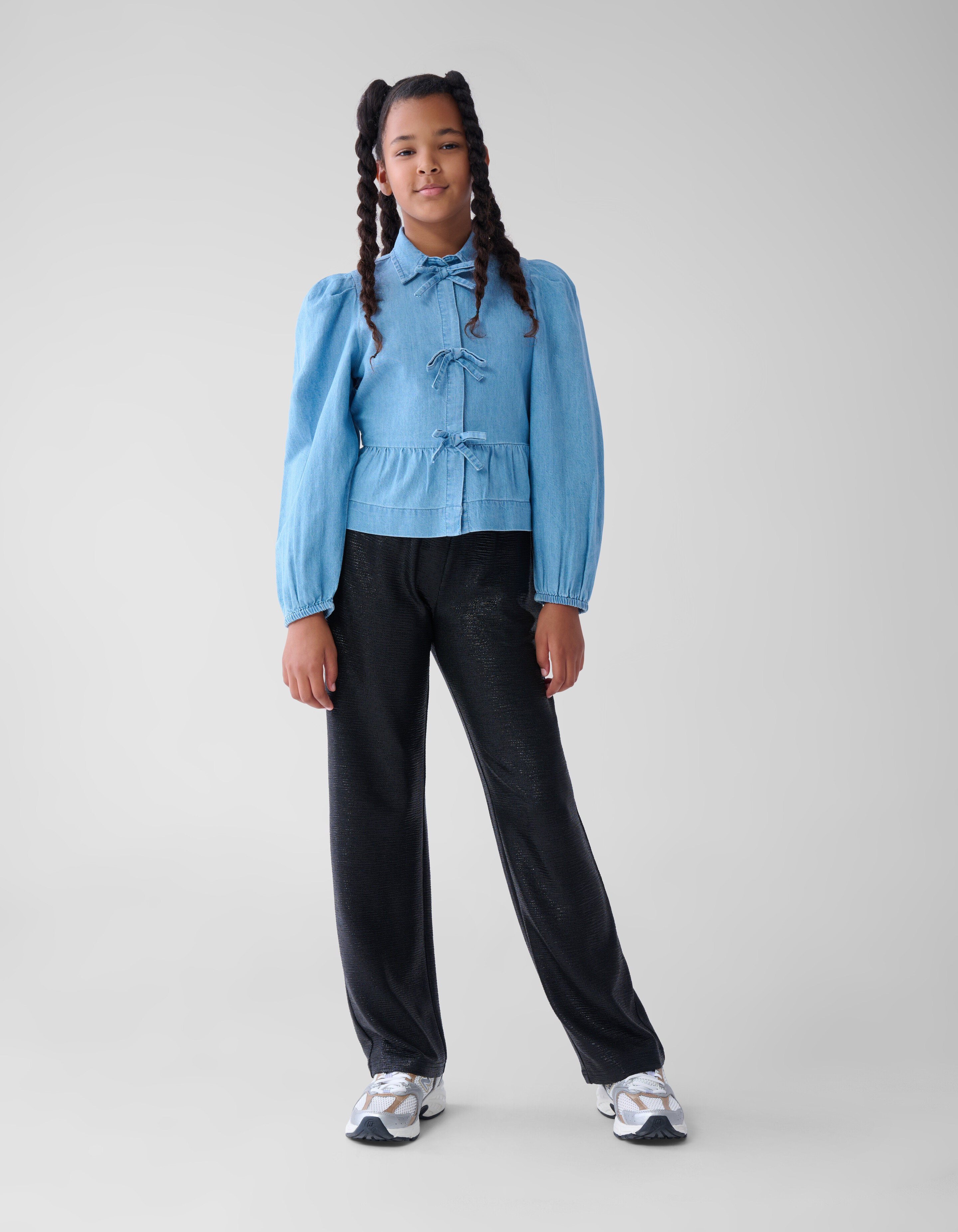 Denim Bow Blouse Blauw SHOEBY GIRLS