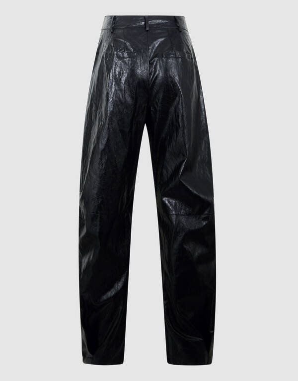 Vegan Leren Barrel Fit Broek Zwart By Monica SHOEBY WOMEN