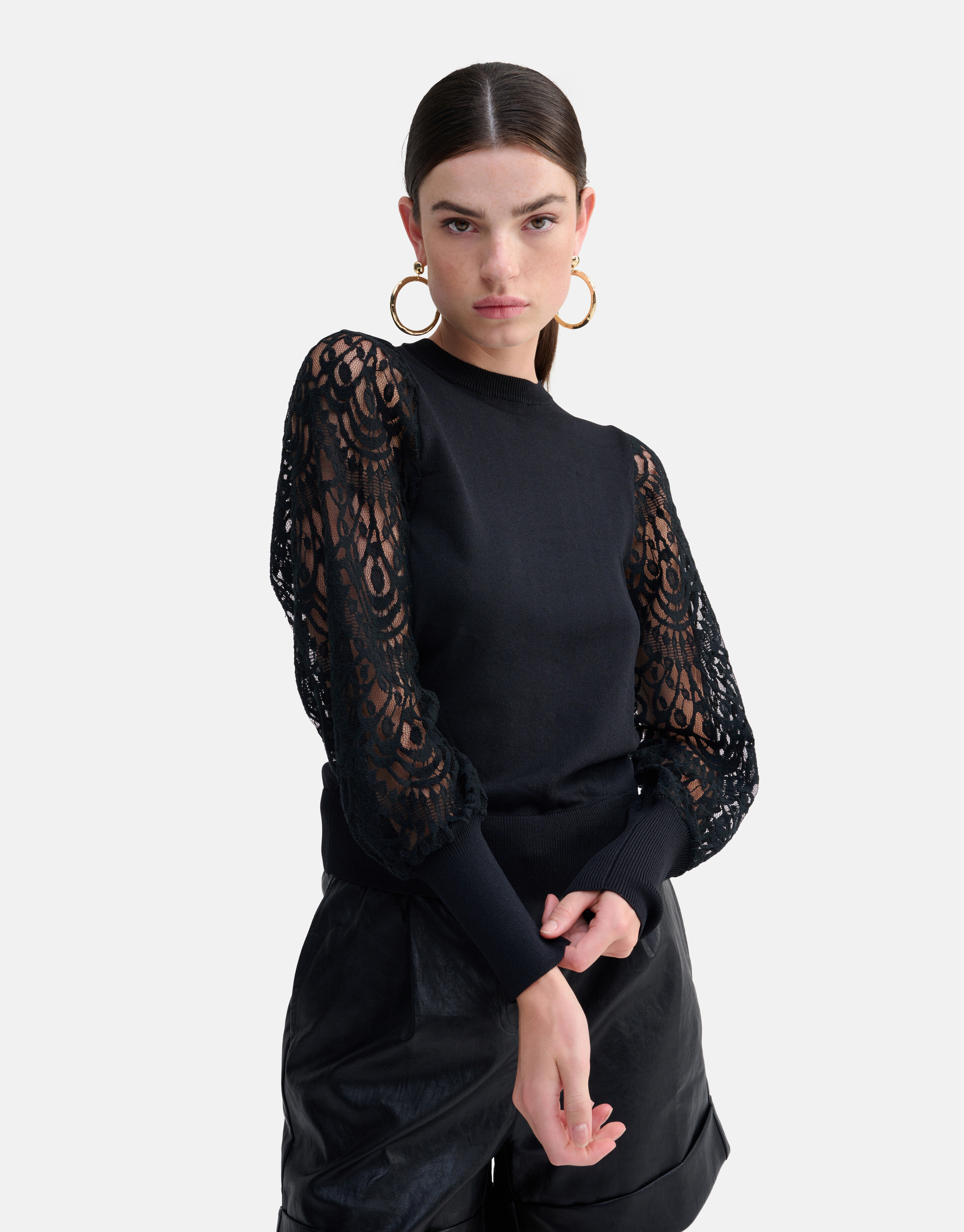 Kanten Mouwen Top Zwart SHOEBY WOMEN