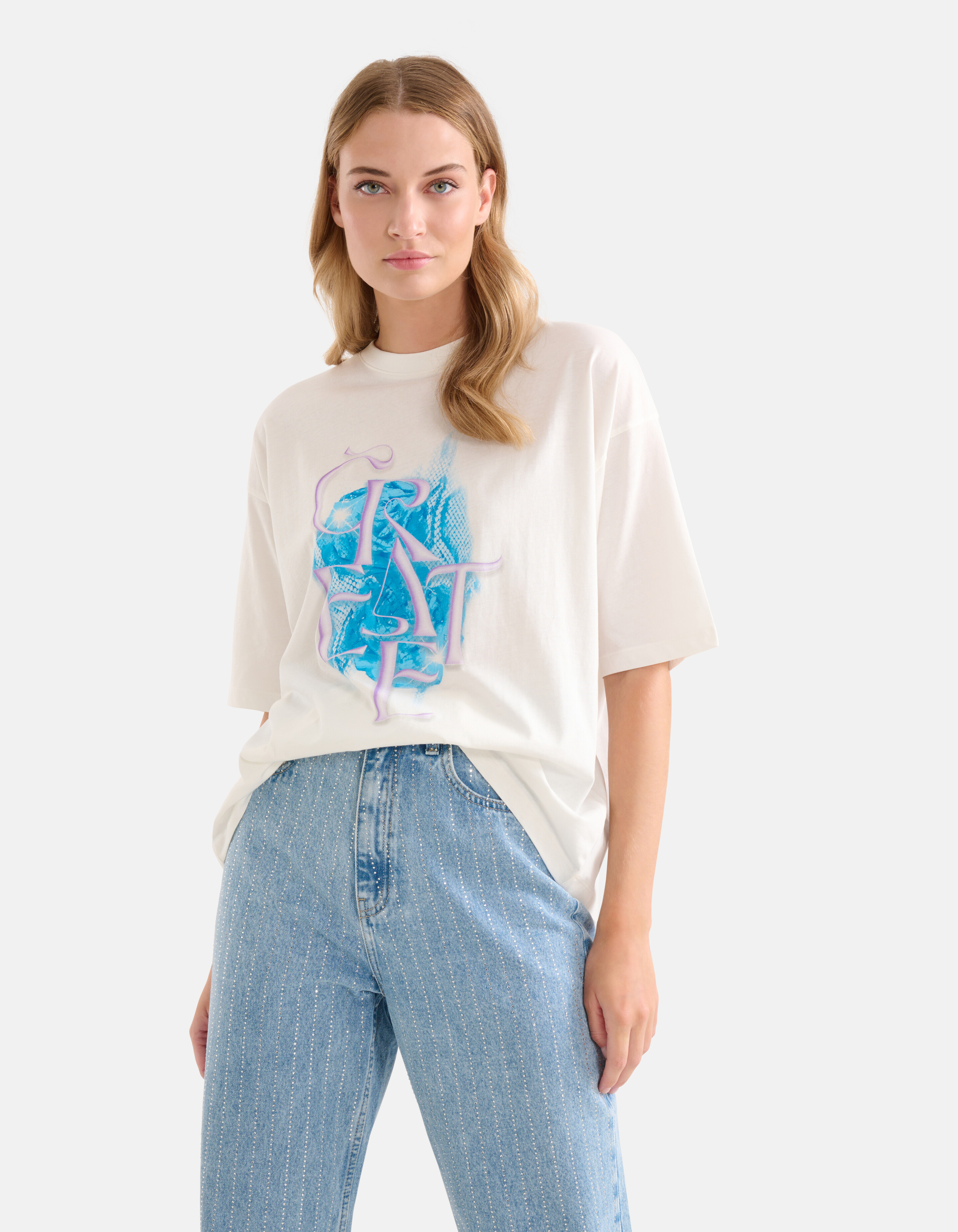 Artwork T-shirt Gebroken Wit SHOEBY WOMEN