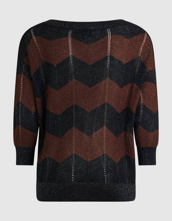 Glitter Stripe Vleermuis Trui Bruin/Zwart SHOEBY WOMEN