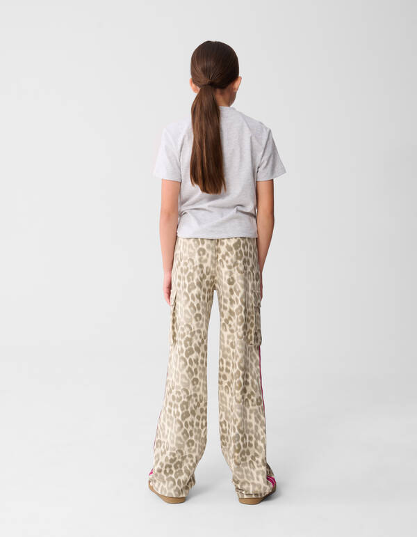 Cargo Leopard Wide Leg Broek Lichtbruin SHOEBY GIRLS