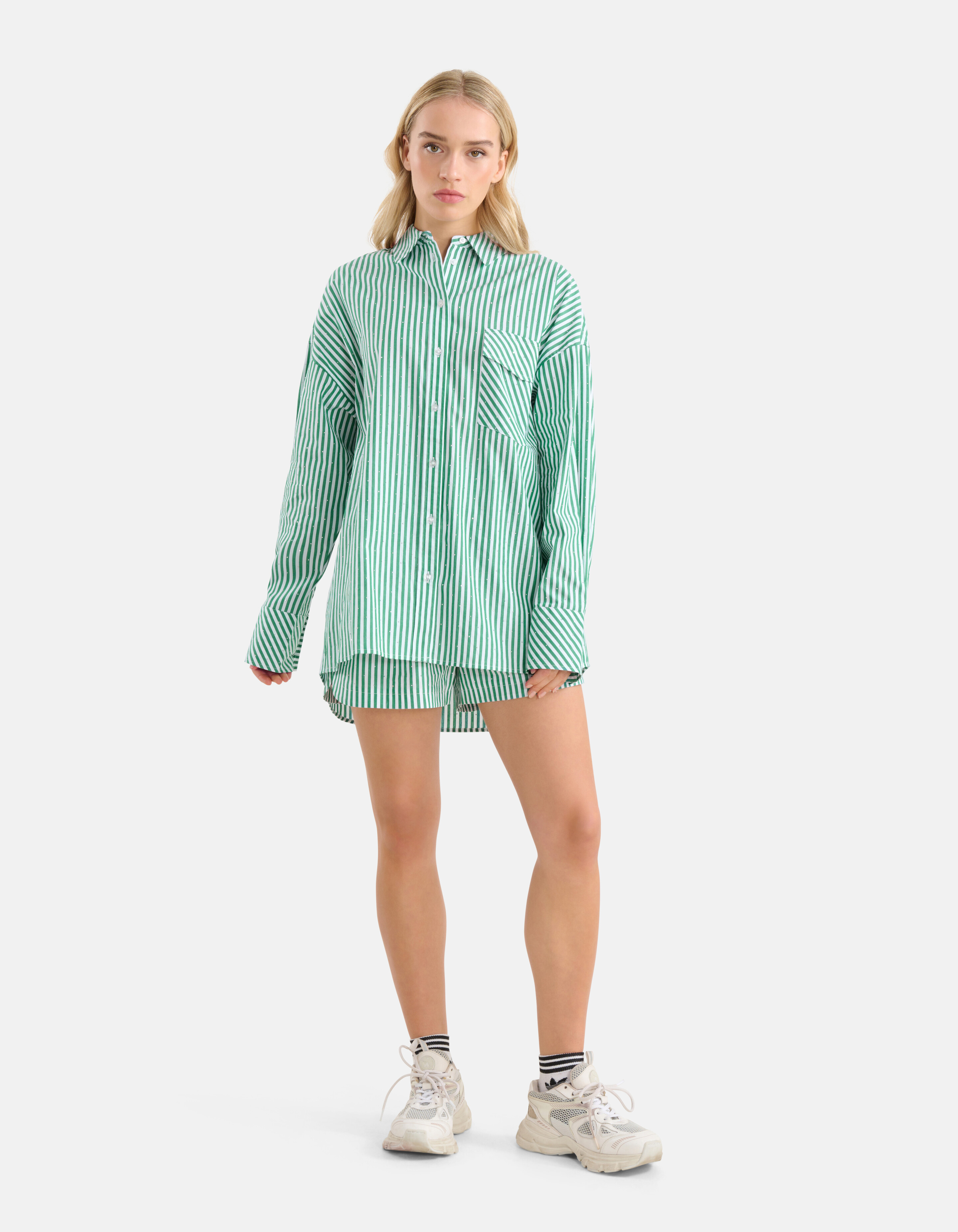 Pinstripe Strass Blouse Groen By Monica SHOEBY WOMEN
