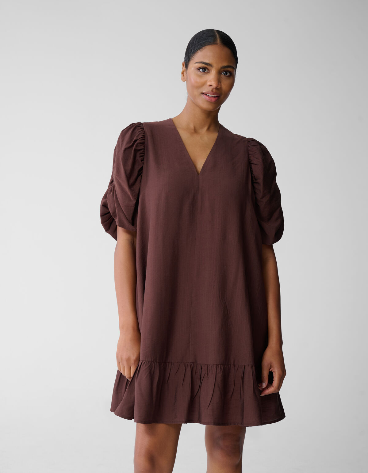 Puffy Sleeve Mini Jurk Bruin SHOEBY WOMEN