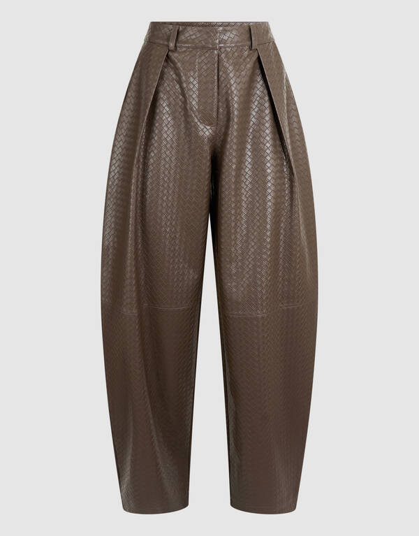 Vegan Leren Braided Barrel Fit Broek Donkerbruin SHOEBY WOMEN