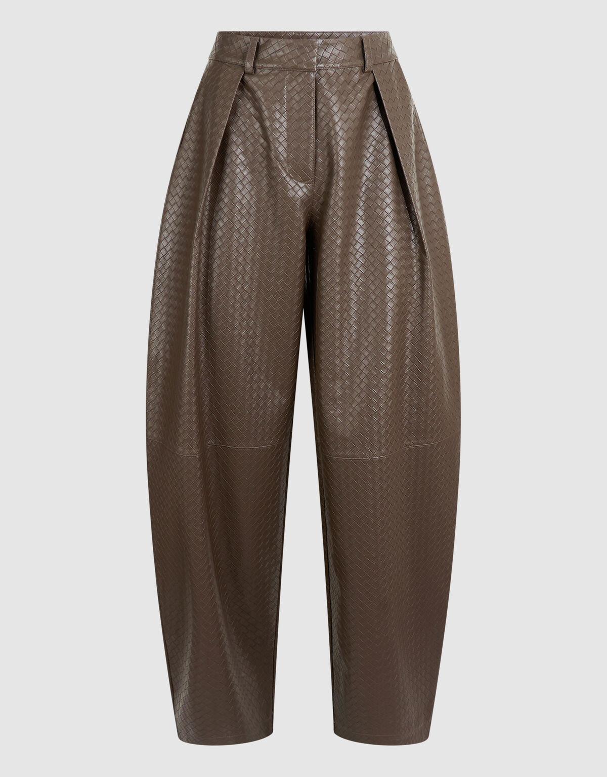 Vegan Leren Braided Barrel Fit Broek Donkerbruin SHOEBY WOMEN