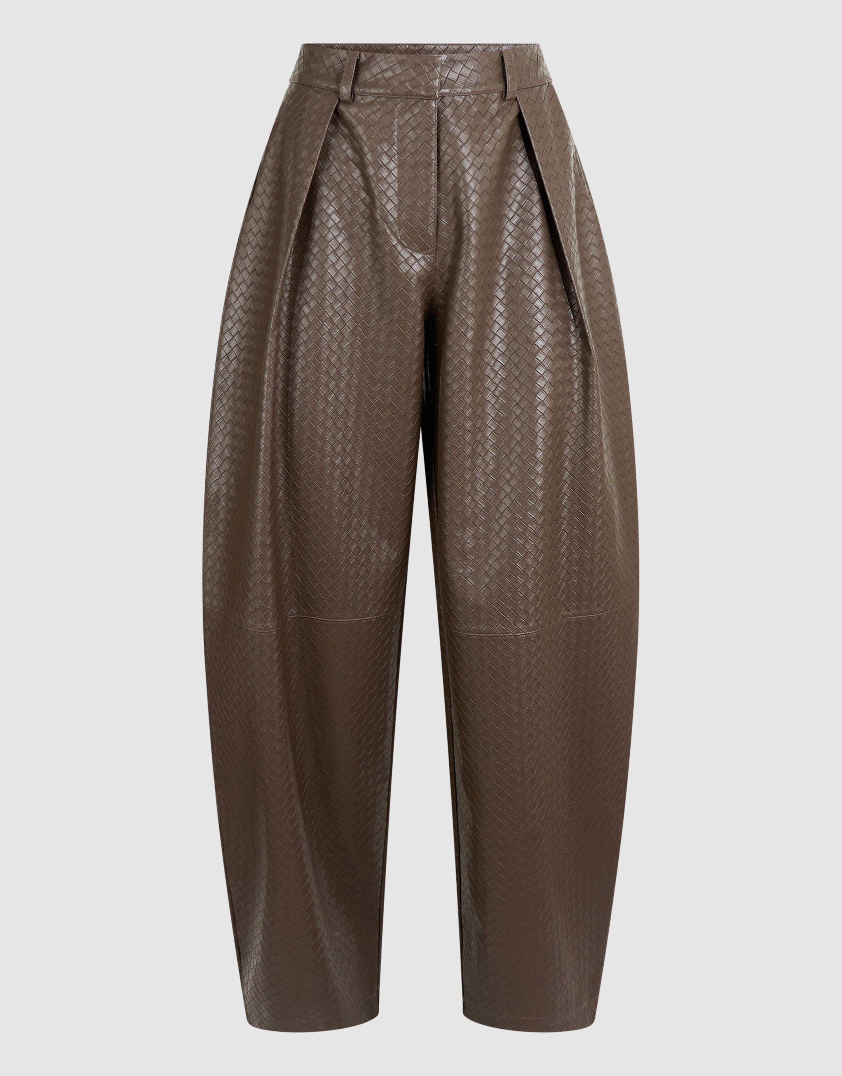 Vegan Leren Braided Barrel Fit Broek Donkerbruin SHOEBY WOMEN