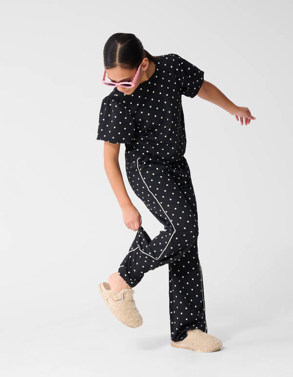 Polkadot Wide Leg Fit Broek Zwart SHOEBY GIRLS