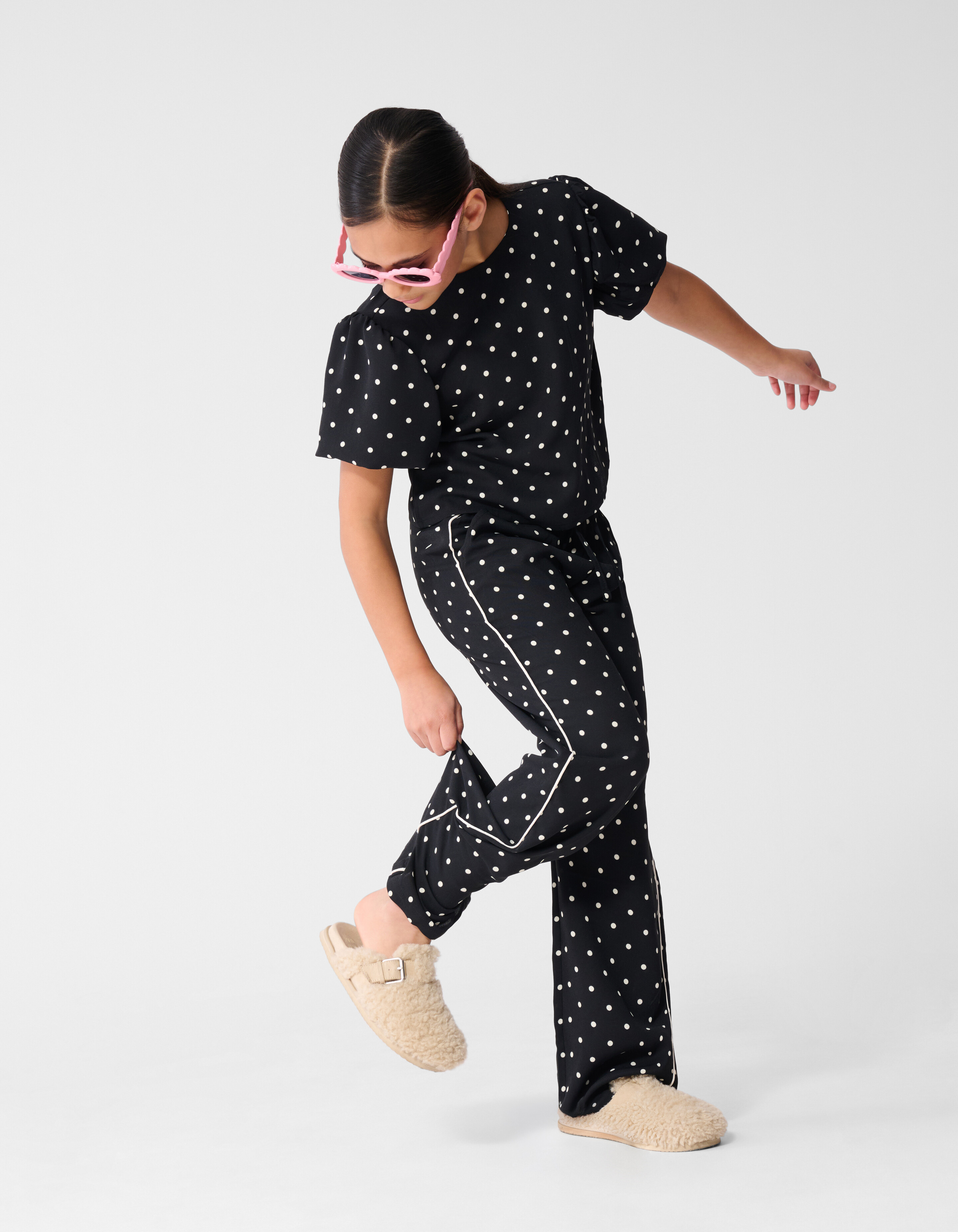 Polkadot Wide Leg Fit Broek Zwart SHOEBY GIRLS