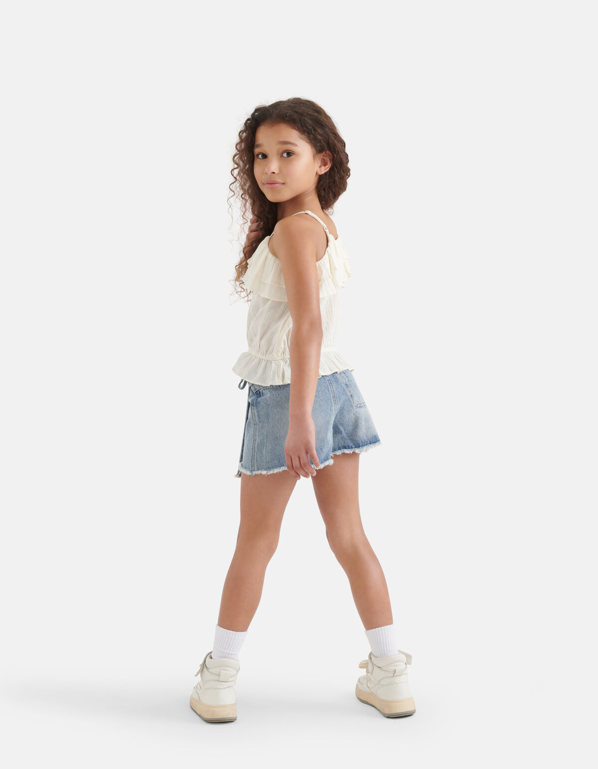 Ruffle Crop Top Beige SHOEBY GIRLS
