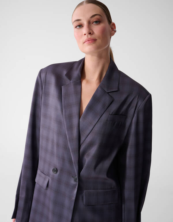 Satijnen Geruiten Blazer Grijs By Mieke SHOEBY WOMEN