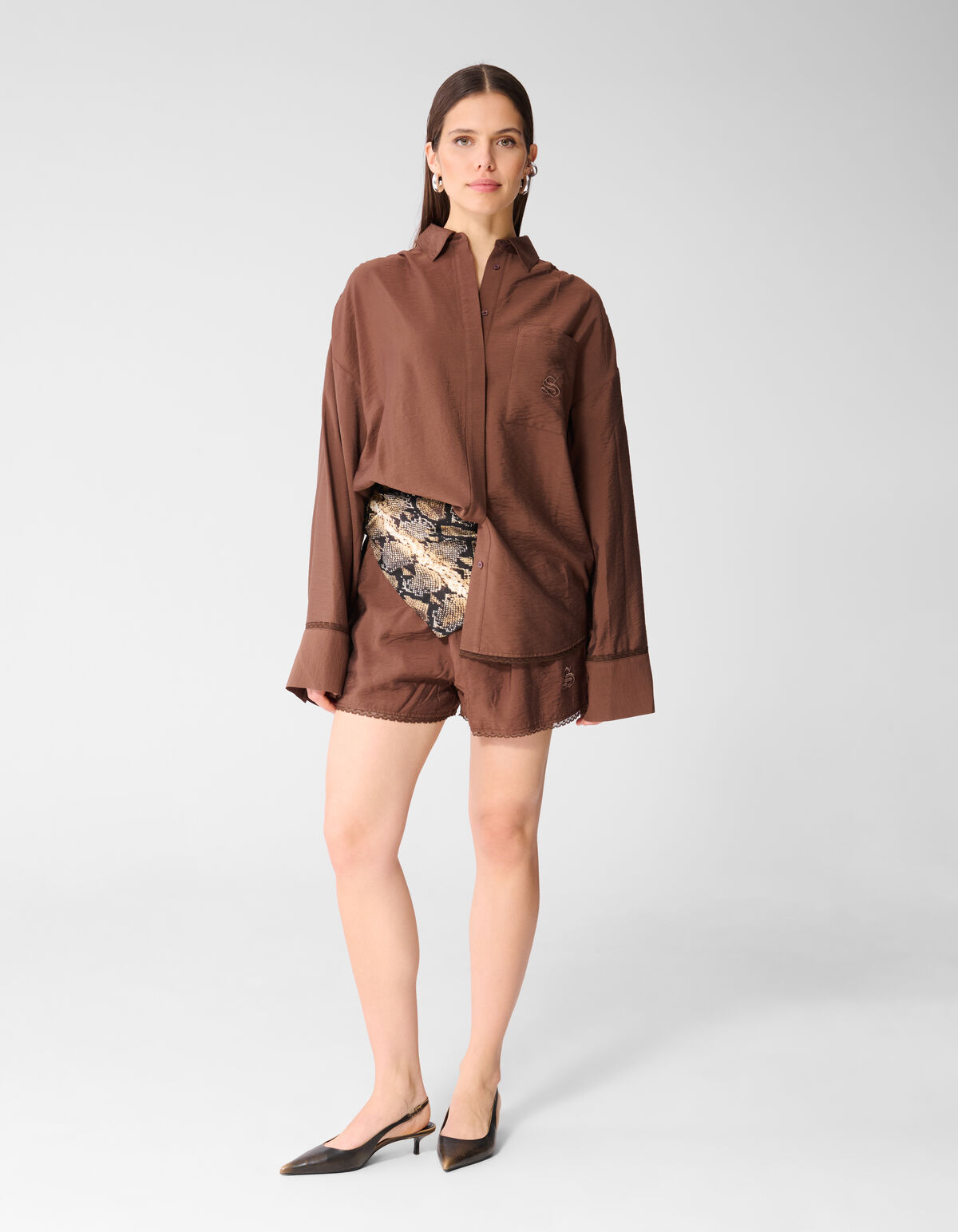 Oversized Kanten Blouse Bruin SHOEBY WOMEN