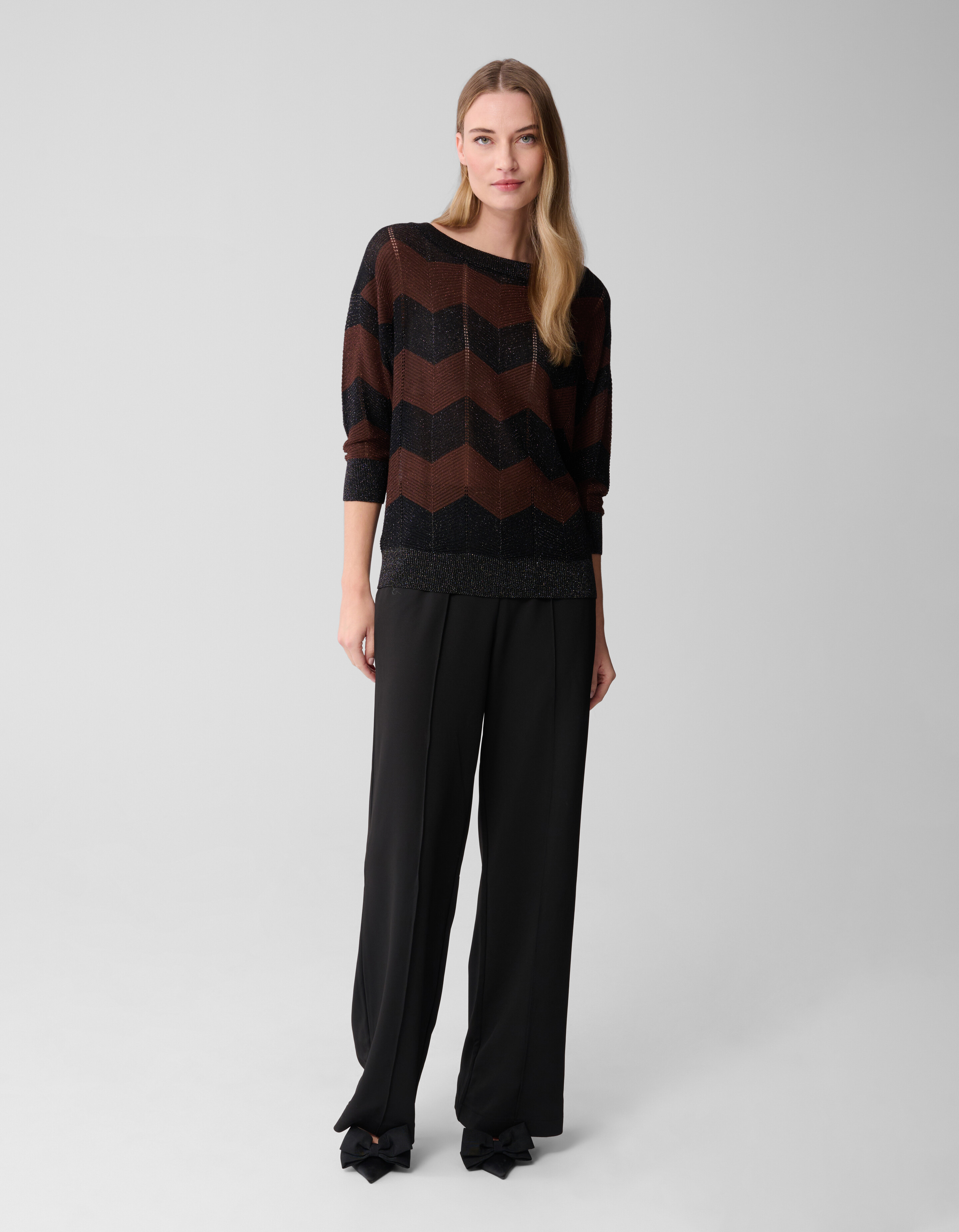 Glitter Stripe Vleermuis Trui Bruin/Zwart SHOEBY WOMEN