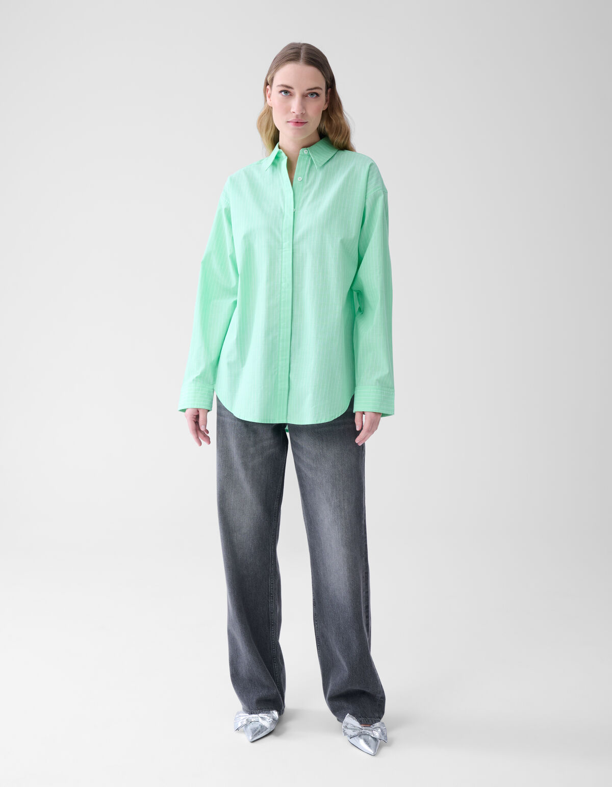 Pinstripe Poplin Blouse Lichtgroen SHOEBY WOMEN