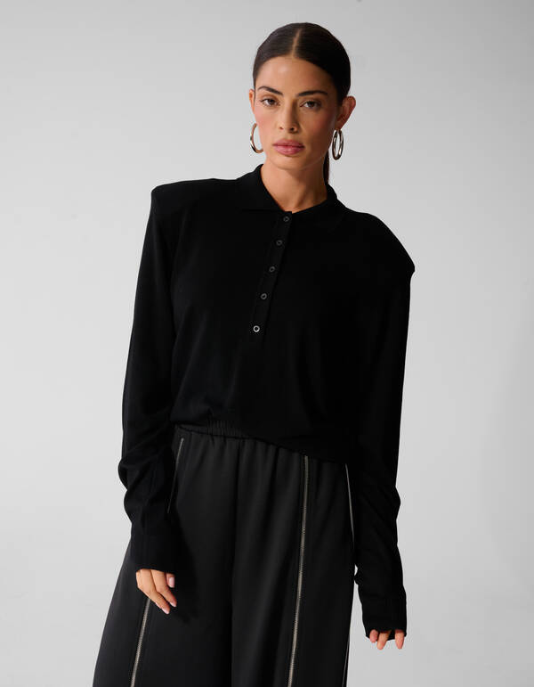 Gebreide Longsleeve Polo Zwart SHOEBY WOMEN