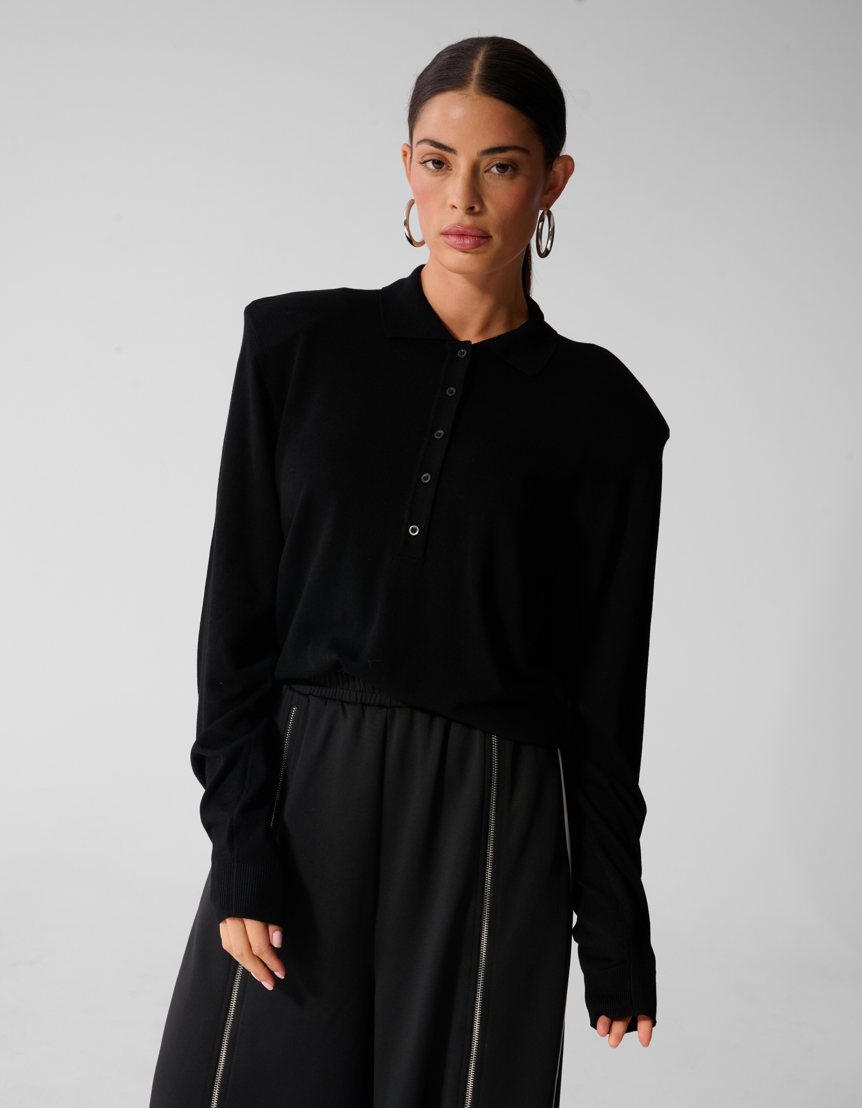 Gebreide Longsleeve Polo Zwart SHOEBY WOMEN