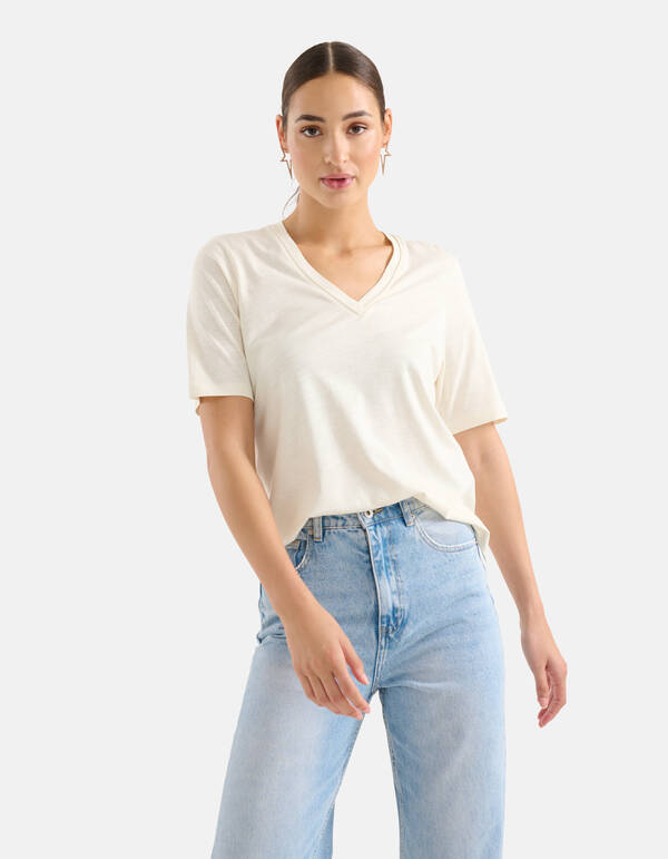 Basis V-hals T-shirt Wit SHOEBY WOMEN