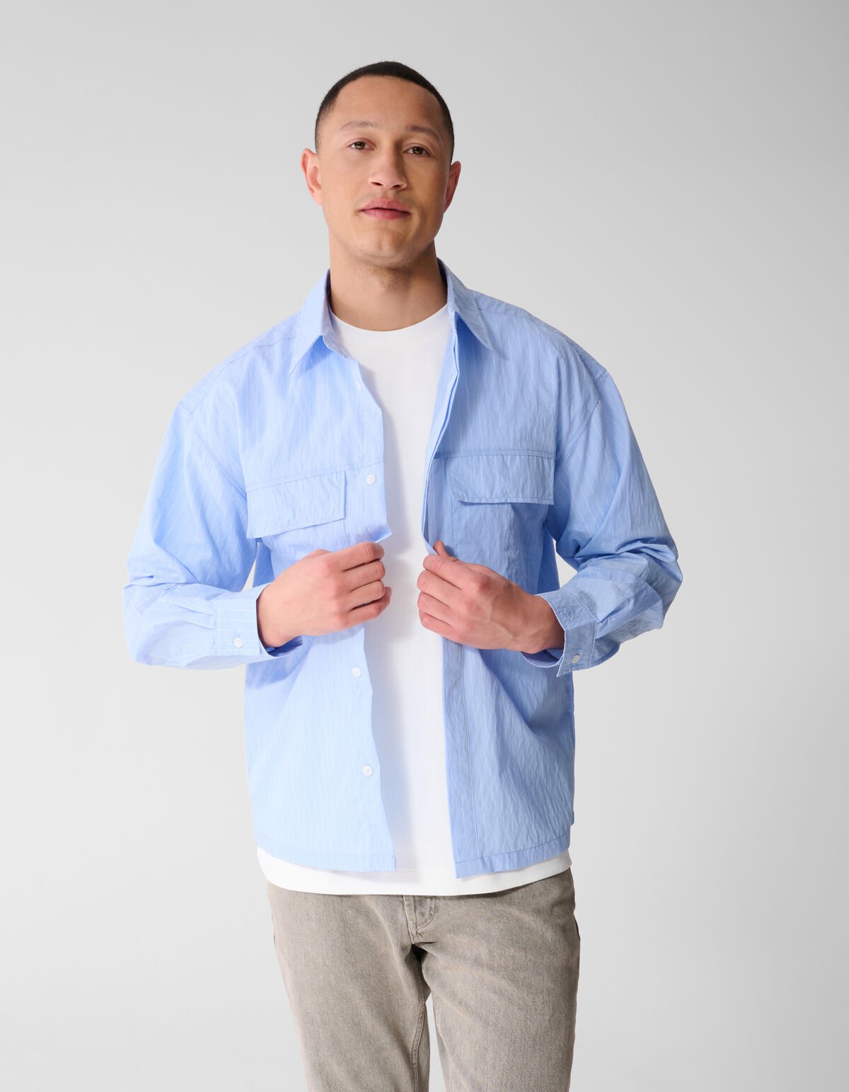 Relaxed Fit Pinstripe Overhemd Lichtblauw SHOEBY MEN