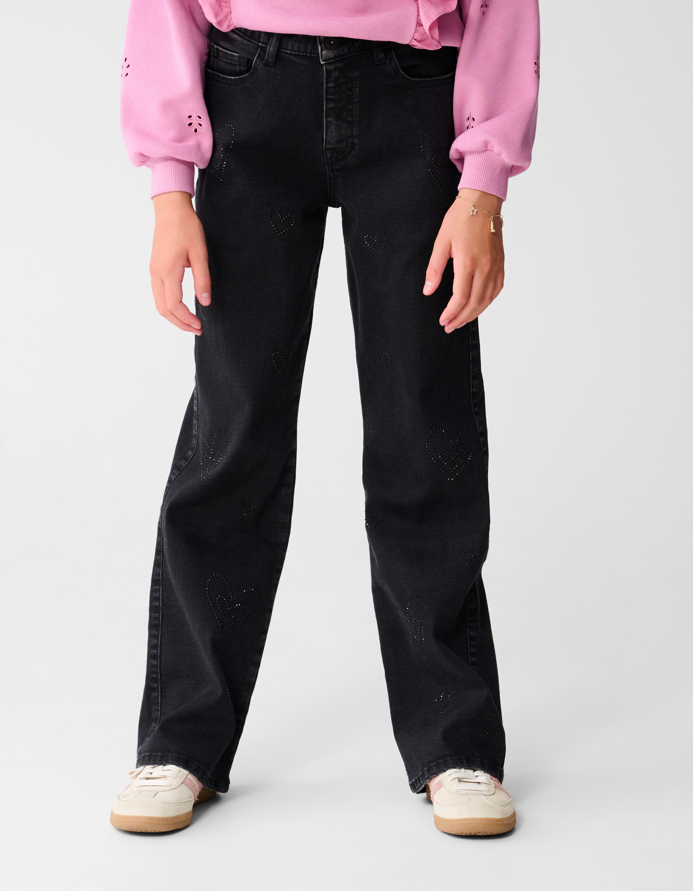 Shiny Heart Straight Fit Jeans Zwart SHOEBY GIRLS