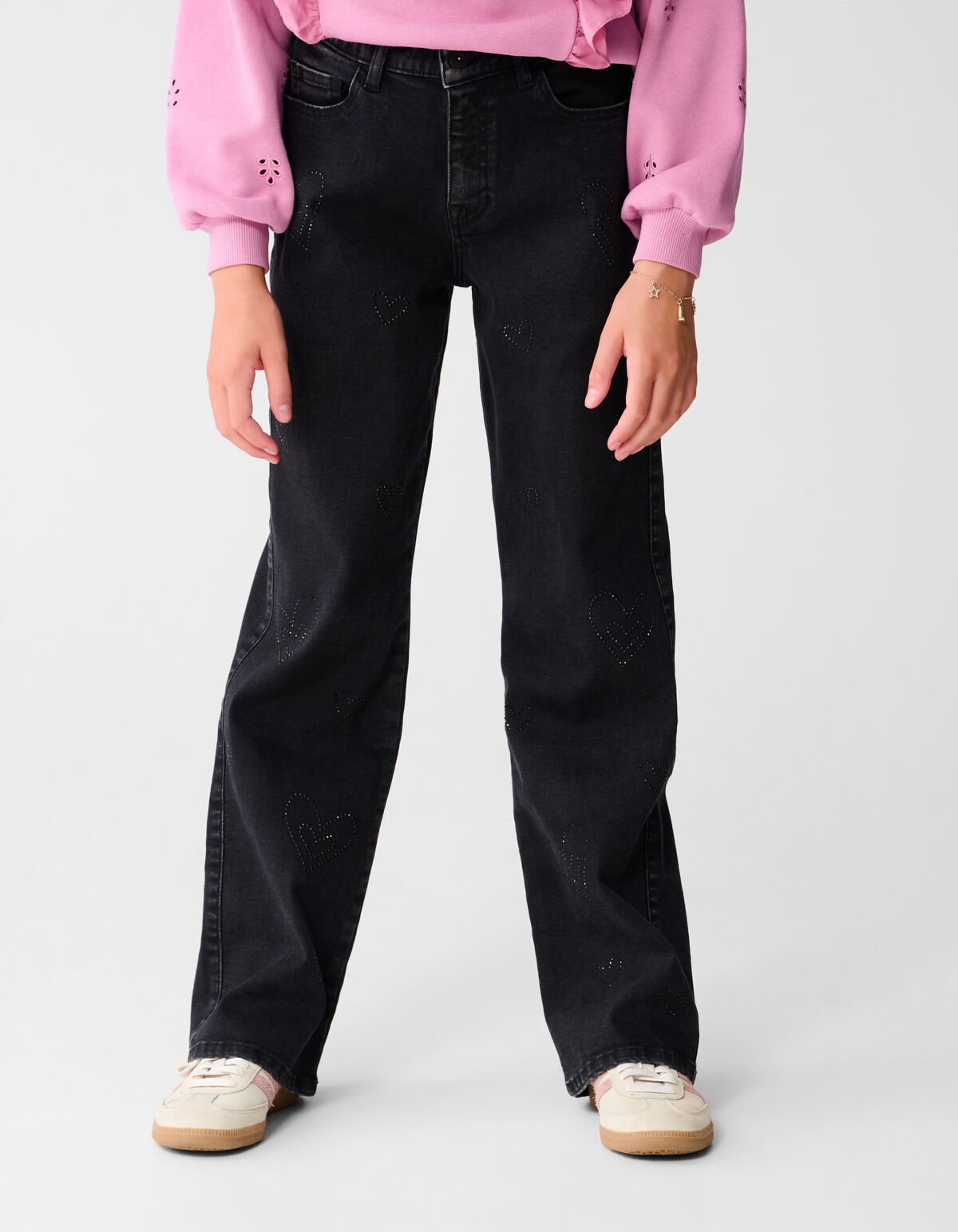 Shiny Heart Straight Fit Jeans Zwart SHOEBY GIRLS