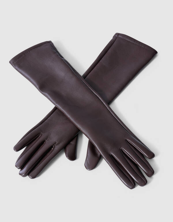 Lange Vegan Leren Handschoenen Donkerbruin SHOEBY ACCESSOIRES