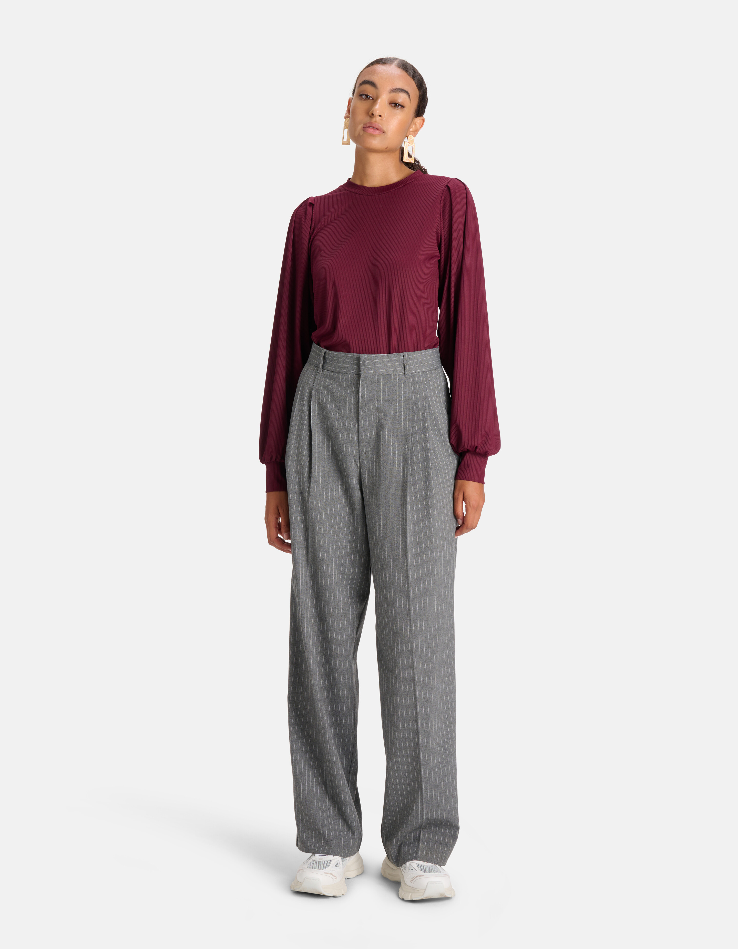 Rib Jersey Lange Mouwen T-shirt Donkerrood SHOEBY WOMEN