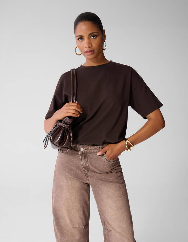 Oversized Basis T-shirt Donkerbruin SHOEBY WOMEN