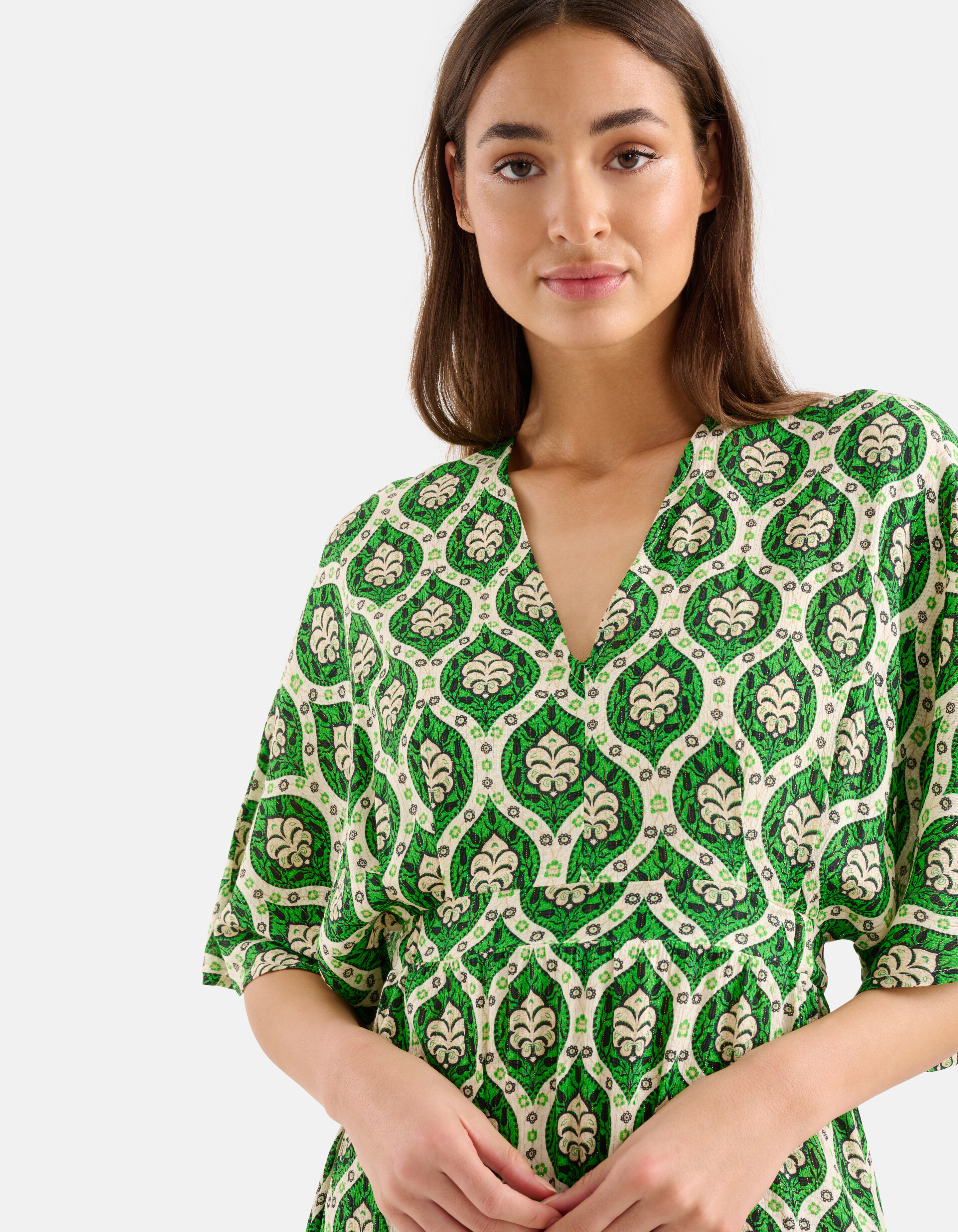 Grafische Lurex Maxi Jurk Groen SHOEBY WOMEN