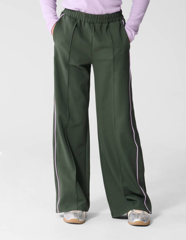 Piping Wide Leg Fit Broek Donkergroen SHOEBY GIRLS