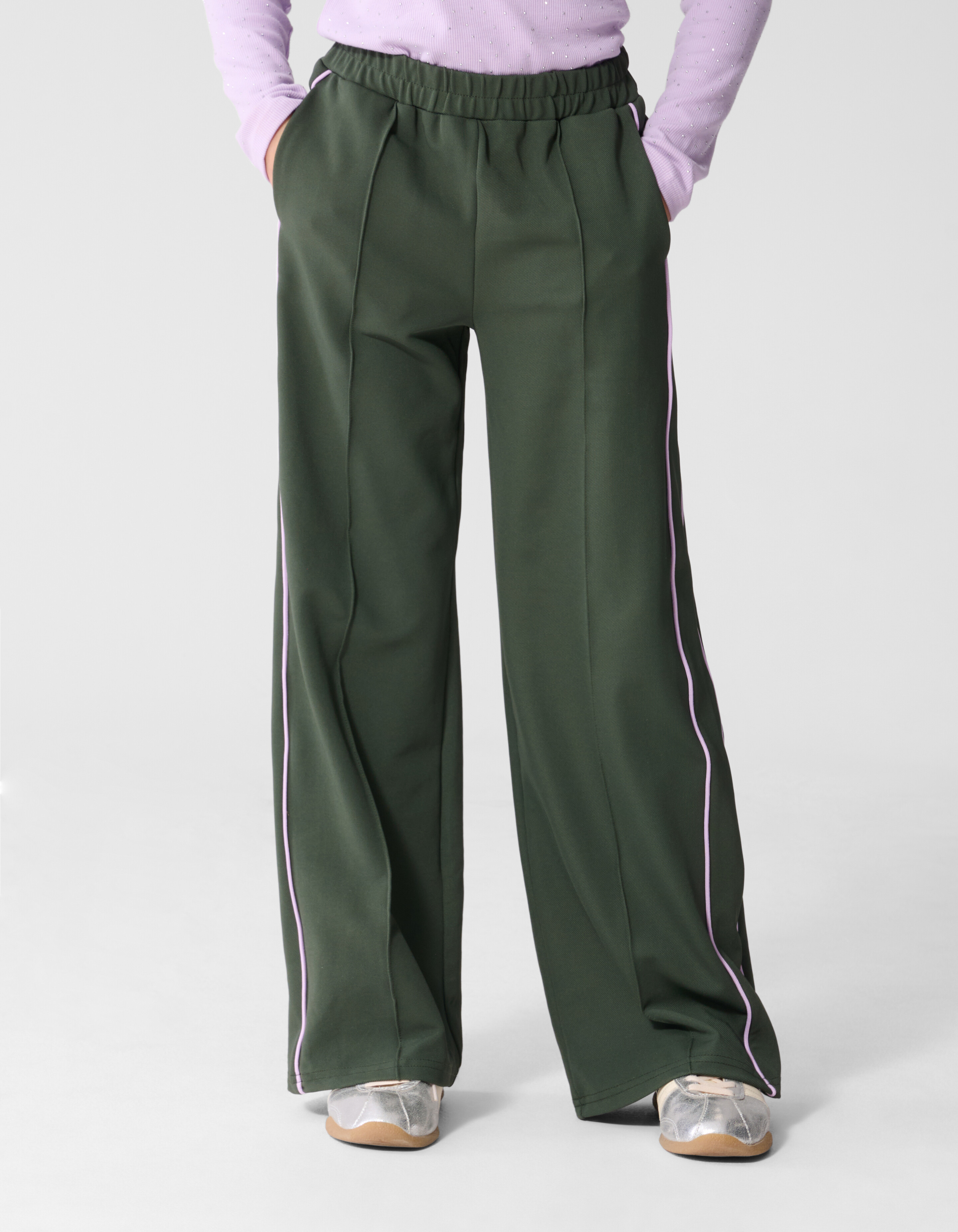 Piping Wide Leg Fit Broek Donkergroen SHOEBY GIRLS