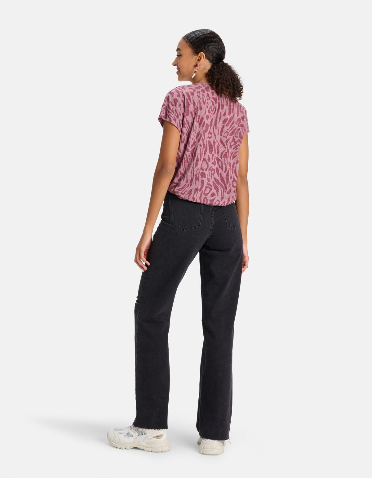 Leopard Print V-hals T-shirt Paars SHOEBY WOMEN