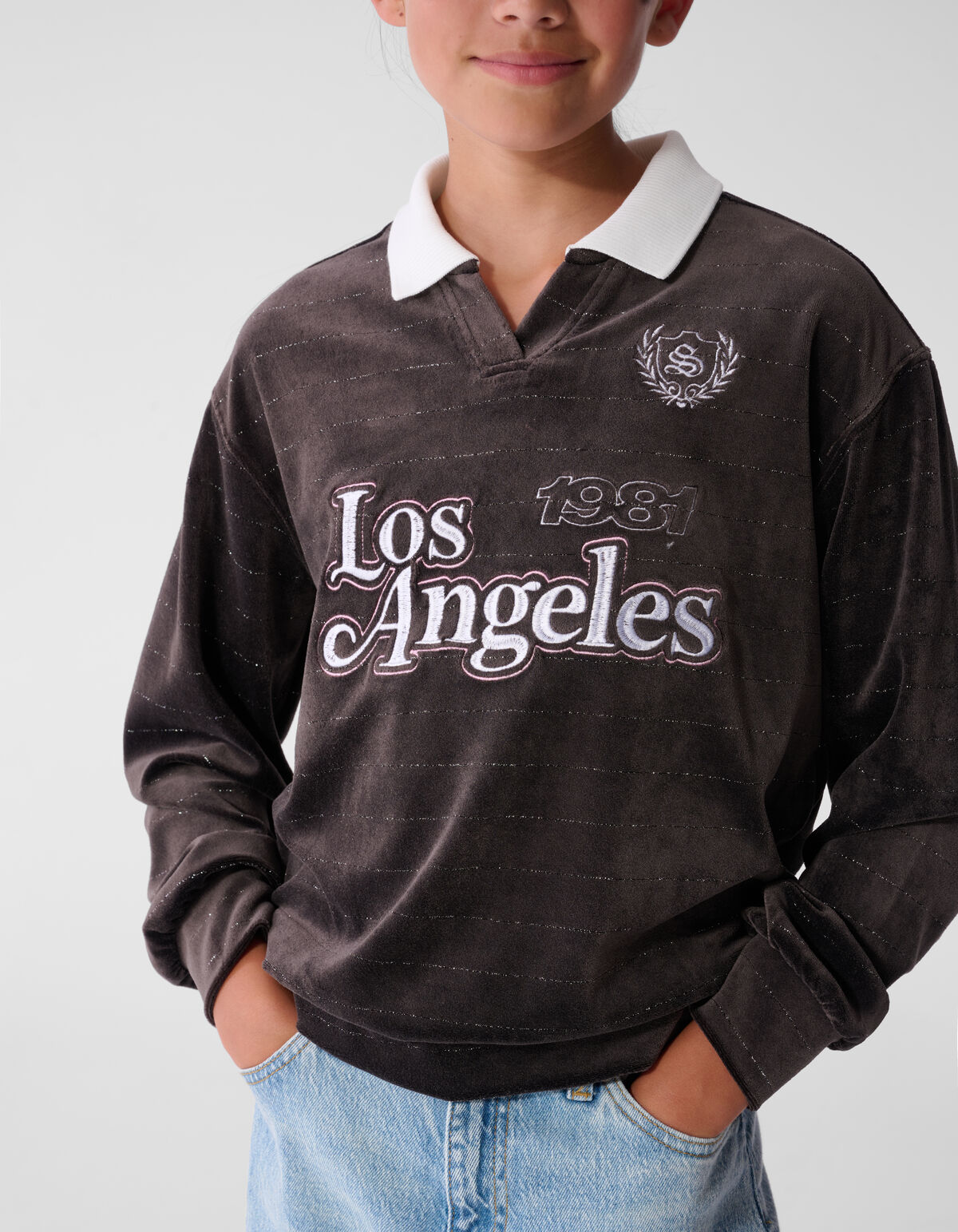 Velvet Sporty Longsleeve Top Donkerbruin SHOEBY GIRLS