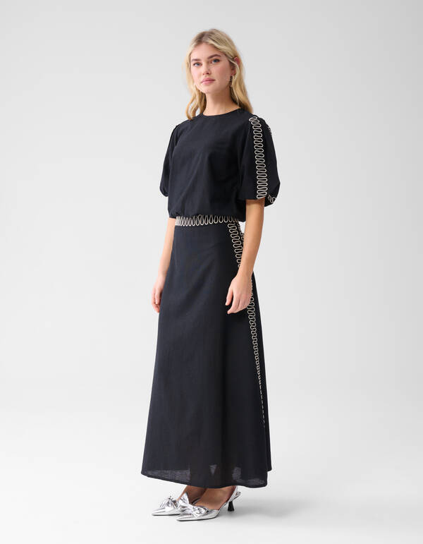 Embroidery Maxi Rok Zwart SHOEBY WOMEN